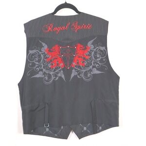 Ablanche Mens‎ Vest 2XLY2K  Black Pinstripe Embroidered Royal Spirit Shield